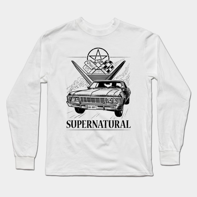 Supernatural Impala Black and White Long Sleeve T-Shirt by pakowacz